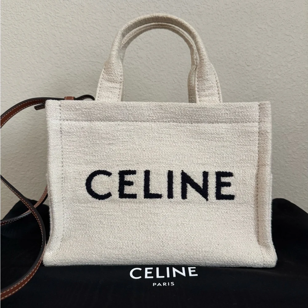 NEW CELINE Cabas Thais Canvas & Calfskin Leather Tote - Picture 7 of 7